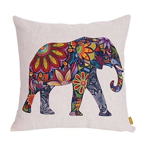 Hidoon® Home Square Pillow Cases Cotton Linen Decorative Throw Pillow Covers 18 X 18 Inch Colorful Cute Elephant Cushion Covers for Sofa