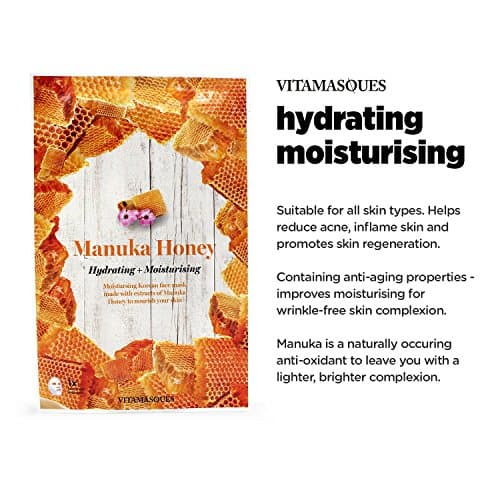 Vitamasques - Classic Range Luxury Korean Advanced Skin Care Technology, Premium Face Masks, Triple Layer Sheet, 100% Natural, Instant Results, (Manuka Honey, 1 Mask)
