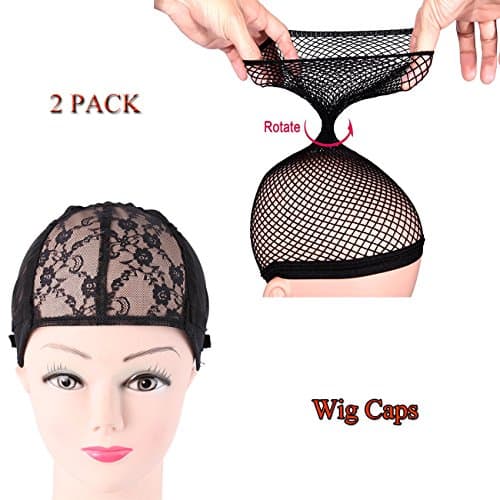 2 Pack Wig Cap, Nopson Upgraded Long Wig Caps Combs attached Black Full/No Part Wig Cap with Adjustable Band and ear wings for a perfect fit Black Double Lace Wig Caps For Making Wigs