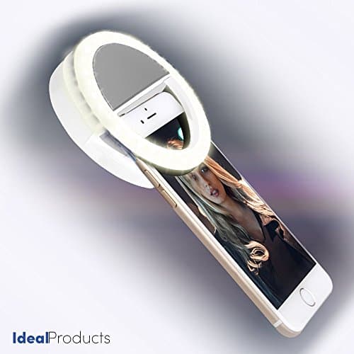 Ideal Products Selfie Ring Light with 36 LED light bulbs for iPhone 6 plus/6s/6s Plus/6/5s/5c/5/4s/4/Samsung Galaxy S6 Edge/S6/S5/S4/S3, Galaxy Note 5/4/3/2, Sony Xperia, Motorola, Blackberry, LG Phones, Huawei, HTC and all Smartphones, iPad and MacBook - Compatible and Universal Model adaptable to any Mobile phone - Sophisticated white color with 3 light intensities (Cool, Warm and Brilliant) to choose by pressing a button.