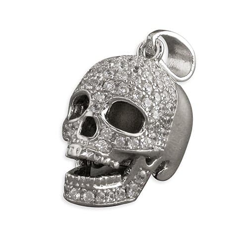 Sterling Silver Pendant Cubic zirconia skull