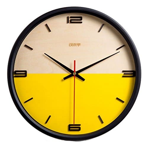 FANGDA 12" A Half Time Style Round Size Non-ticking Wall Clock Decorative Living Room/Bedroom/ Home Kitchen (Four Numbers, Yellow)