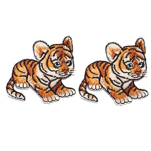 HUIXUN Iron On Applique Patch, Cute Tiger Small 2 Pieces