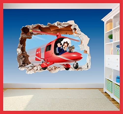 Postman Pat Helicopter Hole in Wall - 3D Art Printed Vinyl Sticker Decal Childrens Bedroom (Large 600mm x 425mm)