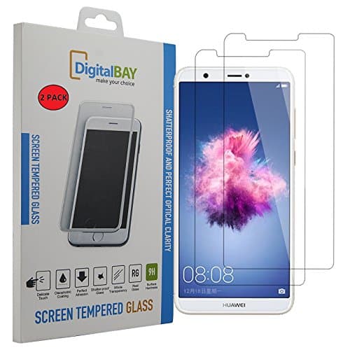 Digital Bay 2 Pack Tempered Glass Screen Protector, Anti-Scratch, Ultra-Clear Ultra Tough Screen Protector for Huawei P Smart  Glass with 9H hardness, 0.2 mm thick, 2.5D rounded edges.