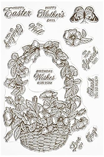 Justrite Papercraft Rubber Just Rite Clear Stamp Set 4-inch x 6-inch, Floral Basket