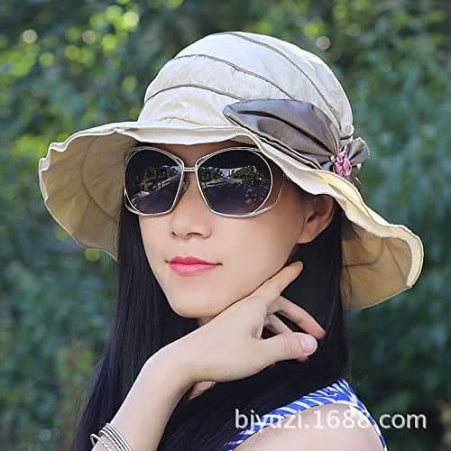 SJMMMZ UV hat small children along the basin cap folding sun hat hat,Pale gold,55-58cm code can not be adjusted