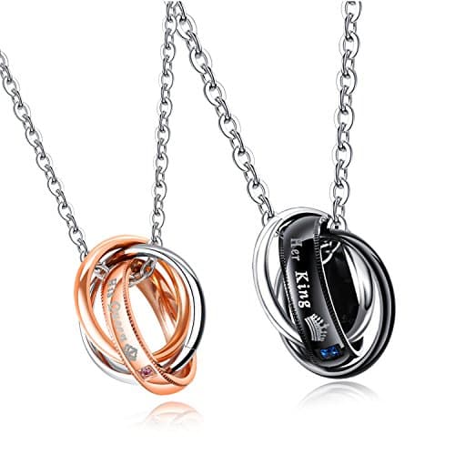 His & Hers Matching Set Titanium Stainless Steel His Queen Her King Couple Pendant Necklace