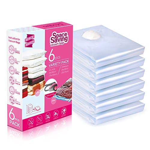 Duratron Vacuum Storage Bags Pack of 6 with Double-Zip Seal Turbo Valve 80% More Compression Airtight Space Saving Bags for duvet, Blankets, Seasonal Clothes, Bed Sheets and Pillows (4 Jumbo Size Vacuum Bags+2 Medium Travel Roll-Up Bags)