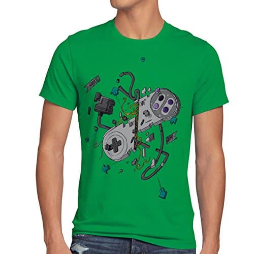 style3 16-Bit Controller Men's T-Shirt snes nes kart yoshi luigi mario, Size:XL;Color:Green