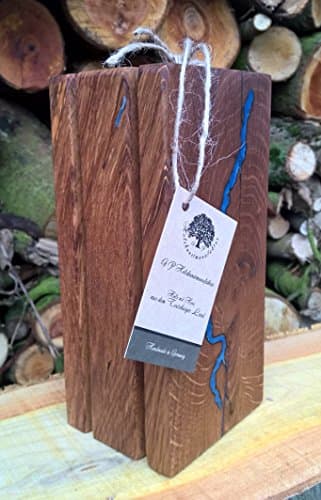 Knife block, solid wood, old oak wood, for 4 knives with glowing in the dark ornaments