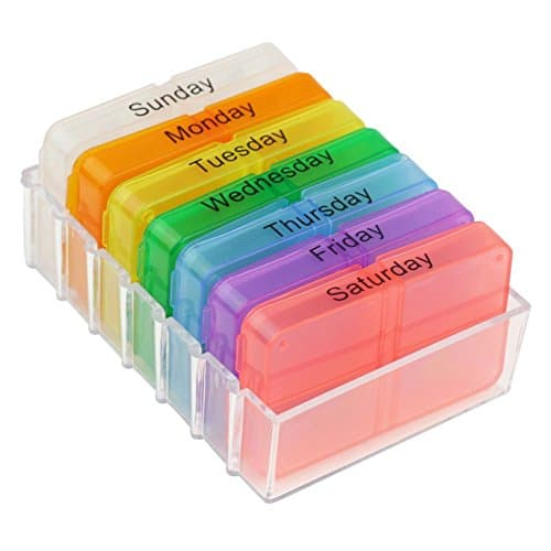 7 Day Pill Box Pill Weekly Medicine Storage Organizer 28 Compartment Weekly Pill Box for Travel -- Breakfast, Lunch, Dinner, Bedtime