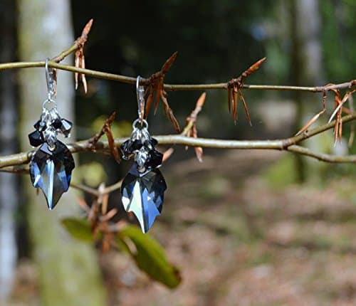 Black Swarovski leaf earrings on leverback hooks /gothic dark mori forest jewellery / night elf, witchy / strega fashion / witch / forest goth