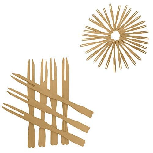 100 Mini Wooden Cocktail Fork Sticks, 3.5 Inch Bamboo Skewers.Splinter-Free Toothpicks.Includes 100 Bamboo Two Prong Sharp Fork Sticks. Perfect for Parties, Buffets, Food Tastings and Much More.