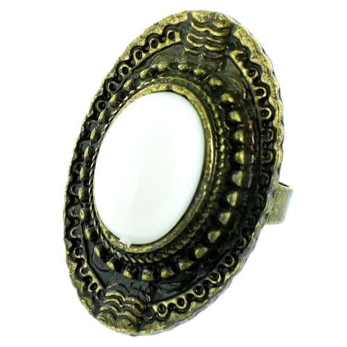 ilovefj White on Antique Gold Large Oval Gem Ring