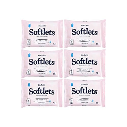 6 x 42pc Packs Sensitive Moist Softlets Gentle Toilet Tissue Flushable Wipes Fre.