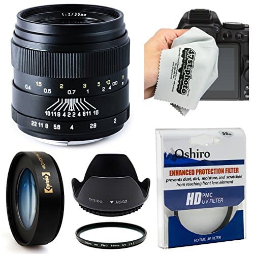 Oshiro 35mm f/2 Wide Angle Full Frame Prime Lens with Hood, UV Filter, 10x Macro, Microfiber Cloth for Canon EOS 70D, 60D, 50D, 7D, 6D, 5D, T6i, T6s, T5i, T5, T4i, T3i, T3 and T2i Digital SLR Cameras