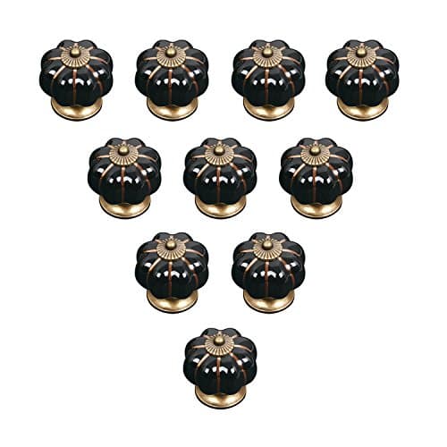 MITE 10pcs Ceramic Vintage Pumpkin Handles Knobs for Drawers Cabinets Doors Furniture Kitchen Home Decorating(Black)