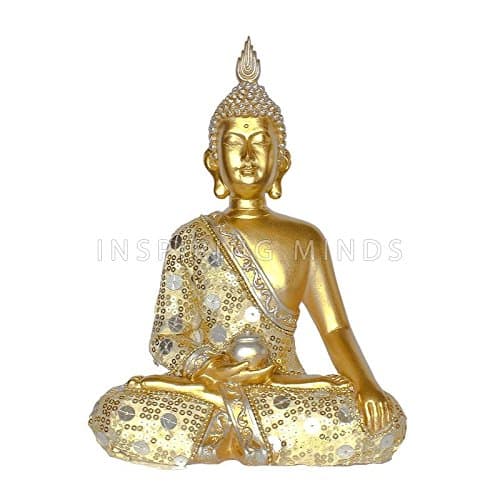 Buddha statue | Sitting Thai Buddha with offer scale | Height 22cm | Color: Gold | Decorative items for home and garden |