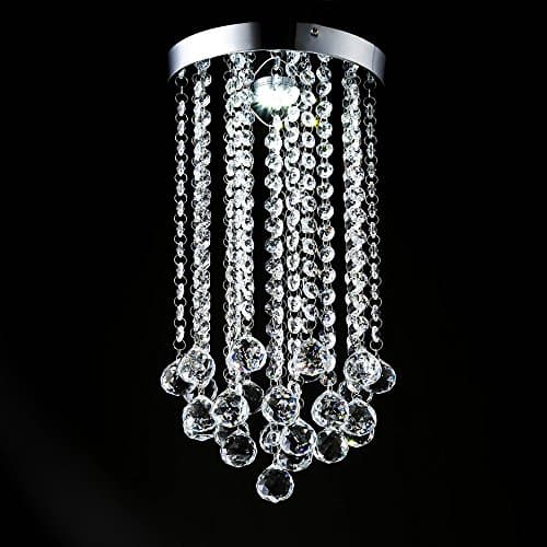 Trioy Life LED Crystal Ceiling Light Modern Lighting Chrome Metal Pendant Lamp Drum Shape Round Drop Chandelier 1 Bulb E14 for Bar Hallway Lounge 0405
