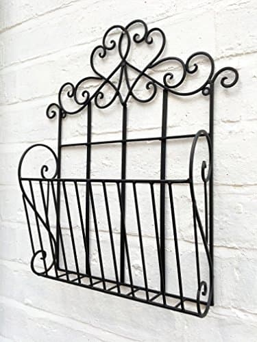 Black Metal Scroll Design Wall Hanging Magazine Newspaper Rack Single Section