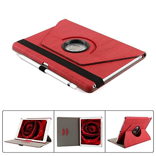 iPad Pro 9.7 Case,Dingrich Ultra Slim 360 Degree Rotating Swivel Folio Stand Case Cover with Auto Sleep Wake up Feature Premium PU Leather iPad Cases for iPad Pro 9.7 inch [2016 Version] (Red)