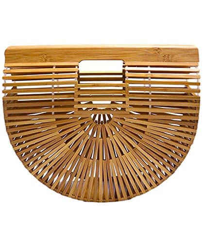 Synker Womens Top Handle Bamboo Handbag Handmade Summer Tote Beach Bags