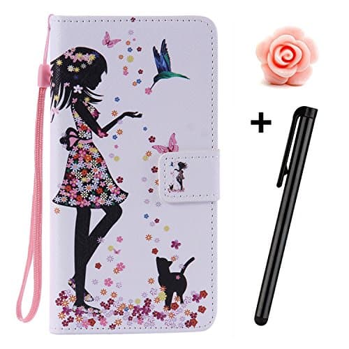 iPod Touch 5 Case,Tebeyy Flip Leather Wallet Case,Premium Folio Case with [Kickstand][Card Slot][Magnetic Closure],Pretty Flower Dress Girl Pattern PU Leather Case for Apple iPod Touch 5,iPod Touch 5 Book Style Cover Case+Free Anti dust plug+Free Stylus