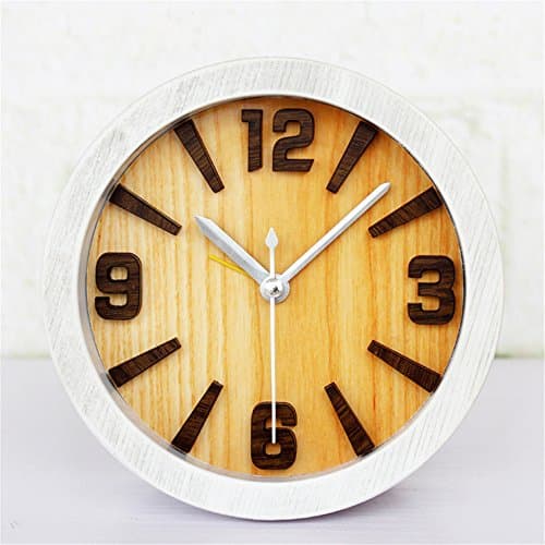 Sdfaw Creative garden alarm clock table Clock 3D wood clocks ,White wood color