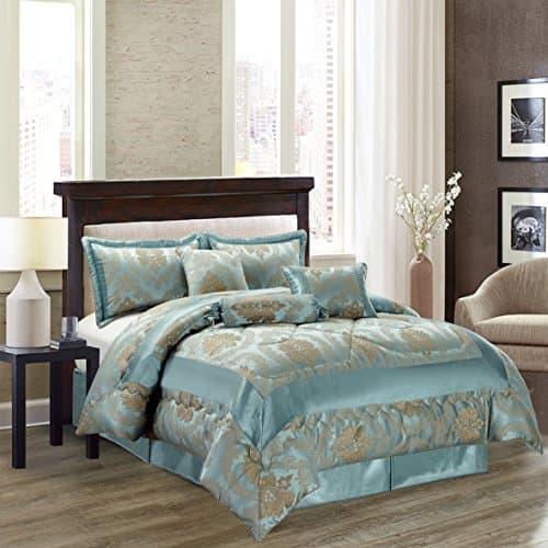 Imperial Rooms Luxury Jacquard 7 Piece Bedding Bedspreads Comforter Sets Bed Sets - ( King / Nutmeg ) Include 1 Bedspread 2 Pillow 1 Valance Sheet 1 Cushion Cover 1 Decorative Pillow 1 Neck Pillow