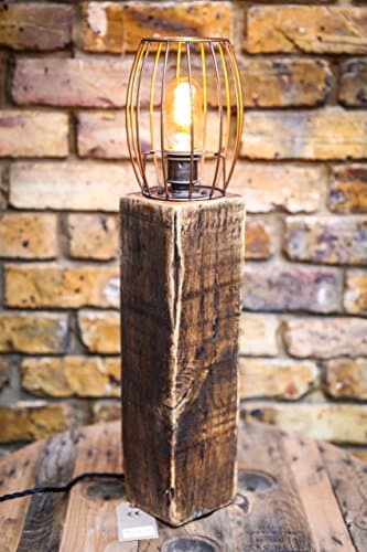 Large Reclaimed Wood Table Lamp with Copper Wire Cage by MooBoo Home