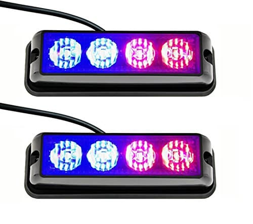 Anzeme 2 x LED Strobe Lights Car Emergency Warning Lights In Head Flashing Becon Recovery Breakdown Light Bar 12V 24V Universal for Car Vehicle Truck Trailer Caravan Camper Van Tractor (Blue/Red)