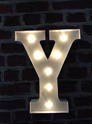 LED Carnival Circus Wedding Marquee Large 33cm Light Up White Metal Alphabet Letter Y Wall Sign - Wall Mounted or Free Standing