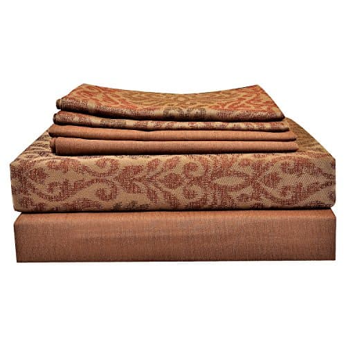 Just Linen 350 Thread Count 100% Egyptian Quality Cotton Genuine Jacquard Damask Abstract design, Multicolor, Double Size Bedding Sheet Set with 4 Pillow Cases &amp; 18" Deep Pocketed Fitted Sheets