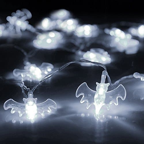20 LEDs Waterproof Solar Powered Bat String Fairy Lighting Party Lamp for Halloween Indoor/Outdoor Decorations. Pure White. 1 Pack.