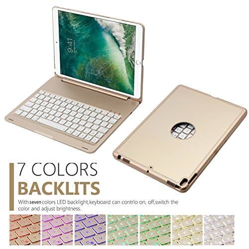 2017 iPad Pro 10.5 Inch Keyboard Case,7 Colors Led Backlit Color,Wireless Bluetooth Folio Keyboard Hard Shell Cover -Ultra Slim,Portable,Protective&amp;Aluminum Alloy Material (Rose Gold)