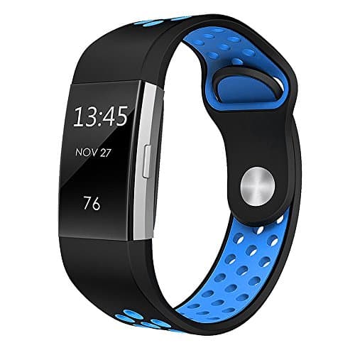 For Fitbit Charge 2 Bands,Stylish Adjustable Replacement Silicone Sport Wristband Strap For Fitbit Charge 2 HR Smartwatch Fitness Wristband Women Men Large Small Medium Available (Medium, Blue)