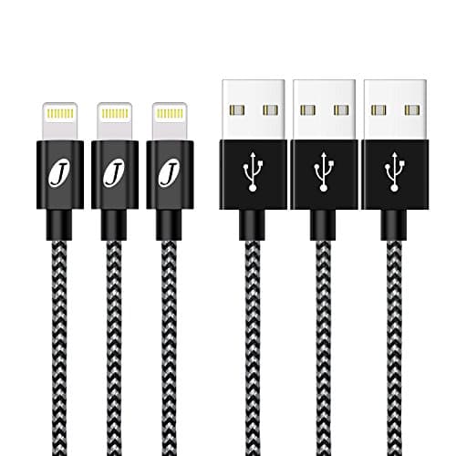 [3 Pack 1m] iPhone Charger Cable, J Jecent 3.3ft Extra Long Lightning Cable Nylon Braided iPhone 7 Charger Cable Charging for iPhone X/8/8 Plus/7/7 Plus/6s/6s Plus/6/6 Plus/5/5S/5C/SE, iPad 4, iPad Air 1/2, iPad Mini 1/2/3/4（Sliver Black）