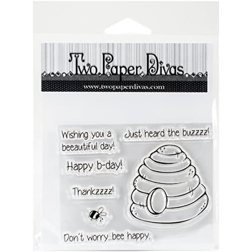 Two Paper Divas Rubber Clear Stamps 6-inch x 4.5-inch, Bee Happy