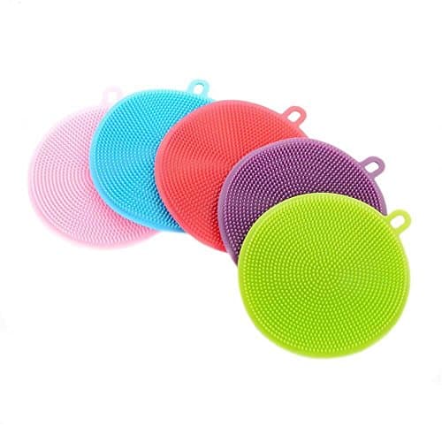 Silicone Sponge Multipurpose Antibacterial Scrubber Brush For Kitchen And Bathrooms Pot Pan Holder Dish Bowl Fruit & Vegetable Cleaner Heat Resistant Mat 3 Piece Set (Blue)