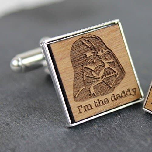 Great new dad Gift | Darth Vader |"I'm The Daddy" engraved walnut wood Rhodium plated square cufflinks | in a luxury presentation box