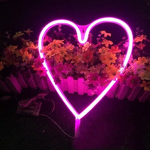 YROAR Creative LED Heart Shape Neon Night Light Wall Lamp Holiday Decorations,Pink,USB Wire Powered