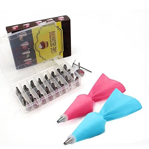 Cake Decorating Set,38 Pieces Reusable Cake Piping Tips,Stainless Steel Piping Icing Nozzles Tips Kit with 2 Reusable Piping Bags,2 Couplers,2 Flower Nails and Storage Case for Cakes Cupcakes and Cookies