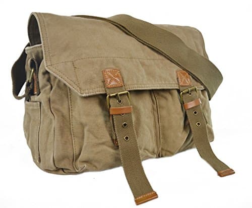 YANGYANJING Large size(34*28*13) British Style Retro Messenger Bag Leather Canvas Shoulder Bookbag Laptop Bag Suitable for 15-inch computer