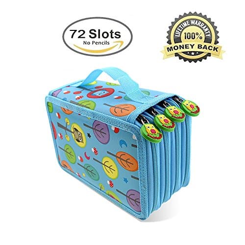 Pencil bags,Moliker 72 slots Super Large Capacity Multi-layer Students Pencil Colored Pencil/Roll Pouch/School Office Art Soft Pencil Bag for Art Drawing (Light Blue)
