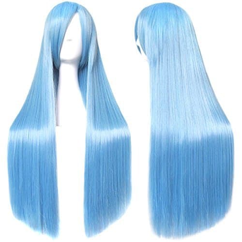 CaseEden (Case Eden) Hitman REBORN! Blue Bell peach sets plus Senki è³”T tree Yukidai Certain Magical Index Smile Pretty Cure! Cure Beauty THE KING OF FIGHTERS Kula Diamond Cosplay Wig Long Straight 80cm heat ice blue light blue and white Mel Choi wig net two sets (black and skin color)