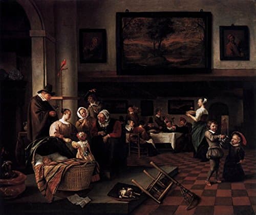 ODSAN Baptism (also known as So De Oude Songen, So Pypen De Jongen) - By Jan Steen - Canvas Prints 24" by 20" Unframed
