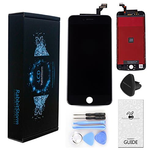 Rabbitstorm® Pre-assembled Replacement Touch Screen Digitizer + LCD Display &amp; LCD Shield Plate + Spares Parts (Front Camera + Home Button + Earpiece Speaker) for iPhone 6 Plus (Black)