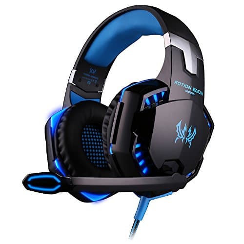 Skytower EACH G2000 Over Ear Stereo Gaming Headset with Mic Bass LED Light Volume Control for PS4 PC Mobile Phones Blue Black