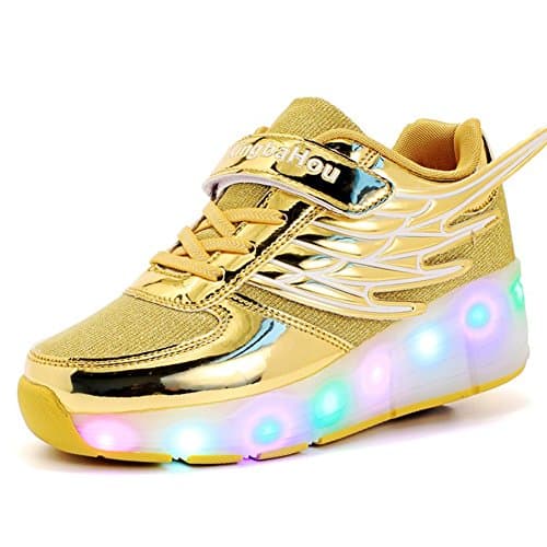 Meurry Kids Mesh Roller Shoe LED Wheel Roller Shoes Retractable Roller Skate Shoes Kids Flashing Lights Sneakers for Boys Girls (28 EU, Gold)